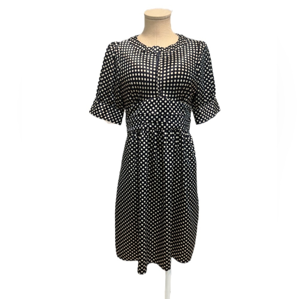 BCBGMAXAZRIA Size S Elegant Black and White Polka Dot Dress With Waist Tie